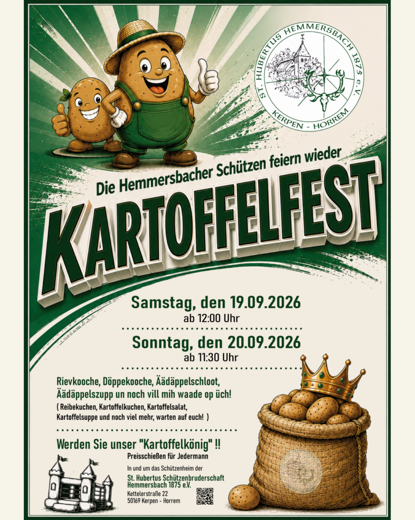 Die Hemmersbacher feiern Kartoffelfest vom 19.09. - 20.09.2026 in und am Schützenheim in der Kettelerstraße 22, 50169 Kerpen